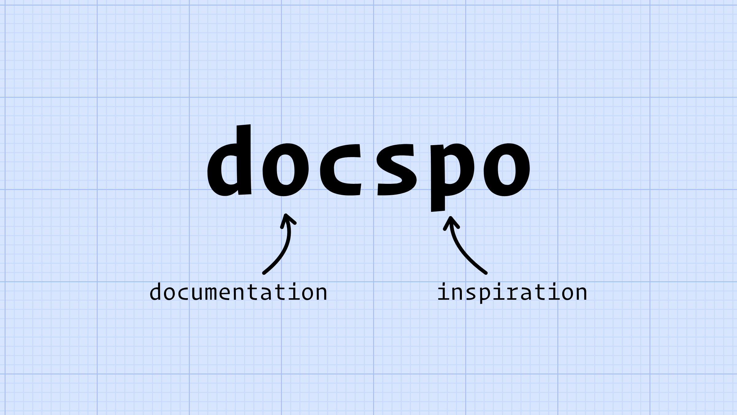 docspo written in large lettering. Below, the word documentation is to the left with an arrow pointing to the first half of the word (doc), and the word inspiration is to the right with an arrow pointing to the second half of the word (spo).